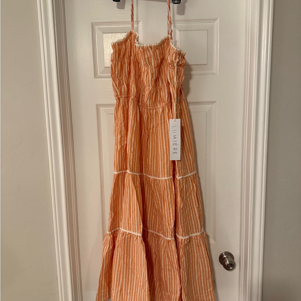 Lumiere Orange Striped Midi Dress